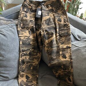 Fashion Nova Camouflage Cargo Pants - Brown and Black
